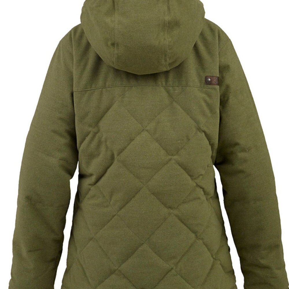 Burton DryRide Quilted Snow Jacket Olive Green XS Hooded Ski Coat - Picture 2 of 3
